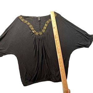 Black Dolman Sleeve V Neck Beaded Embellished Top Shirt